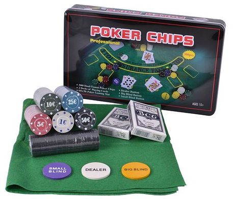 Покерний Набір На 300 Фішок З Номіналом + Сукно (Бляшана Коробка) зображення 3