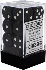 Набір кубиків Chessex Dice Sets Black/White Opaque 16mm d6 (12) зображення 1