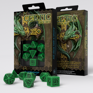 Набор кубиков Q Workshop Celtic 3D Revised Green & black Dice Set фото 1