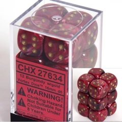 Набор кубиков Chessex Dice Sets Burgundy/Gold Vortex 16mm d6 (12) фото 1