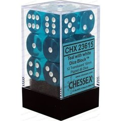 Набір кубиків Chessex Dice Sets Teal/White Translucent 16mm d6 (12) зображення 1