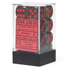 Набор кубиков Chessex Dice Sets Smoke/Red Translucent 16mm d6 (12) фото 1