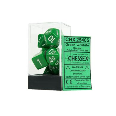 Набір кубиків Chessex Opaque Green w/white зображення 2