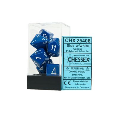 Набір кубиків Chessex Opaque Blue w/white зображення 2