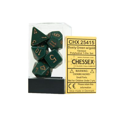 Набір кубиків Chessex Opaque Dusty Green w/gold зображення 2