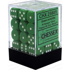 Набір кубиків Chessex Dice Sets Green/White Opaque 12mm d6 (36) зображення 1
