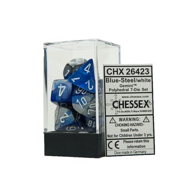 Набір кубиків Chessex Gemini™ Blue-Steel w/white зображення 2