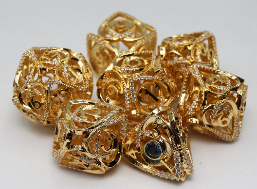 Набор кубиков Gold Jeweled Hollow Hearts Metal RPG Dice Set фото 1