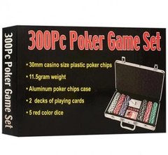 Покерний набір на 300 фішок з номіналом (алюмінієвий кейс) зображення 1