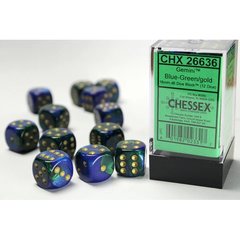Набір кубиків Chessex Dice Sets Blue-Green/Gold Gemini 16mm d6 (12) зображення 1