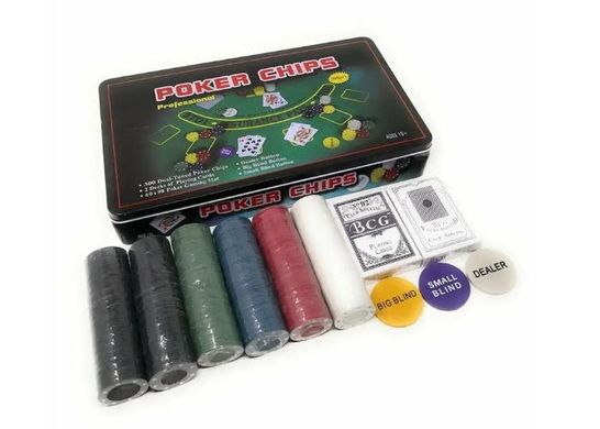 Покерный Набор На 300 Фишек С Номиналом + Сукно (Жестяная Коробка) фото 2