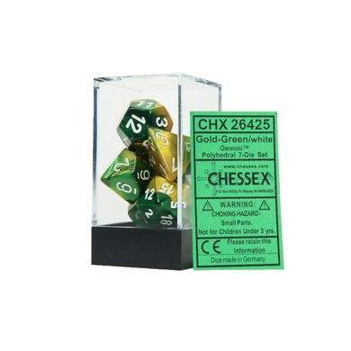 Набір кубиків Chessex Gemini Gold-Green w/white зображення 2