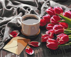 Картина по номерам: Тюльпаны к кофе фото 1
