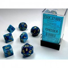 Набор кубиков Chessex Dice Phantom Teal/Gold Poly 7-Dice Set фото 1