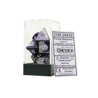 Набір кубиків Chessex Gemini Purple-Steel w/white зображення 2