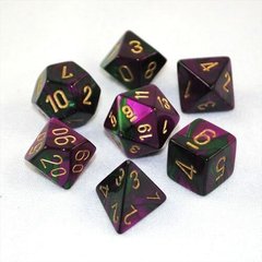 Набір кубиків Chessex Gemini Green-Purple w/gold зображення 1