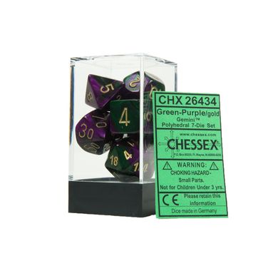 Набір кубиків Chessex Gemini Green-Purple w/gold зображення 2