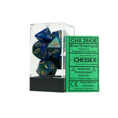 Набір кубиків Chessex Gemini Blue-Green w/gold зображення 2