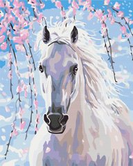 Картина за номерами: Кінь в квітах сакури зображення 1