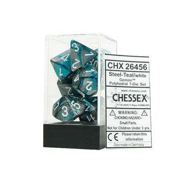 Набір кубиків Chessex Gemini Steel-Teal w/white зображення 2