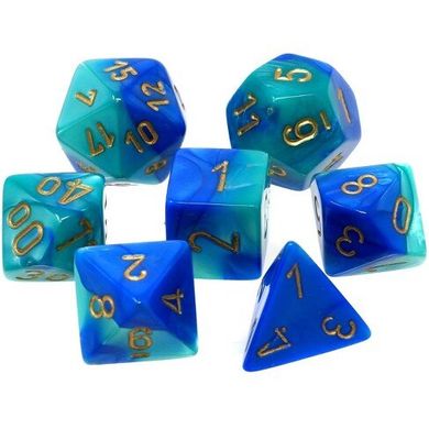 Набір кубиків Chessex Gemini Blue-Teal w/gold зображення 1