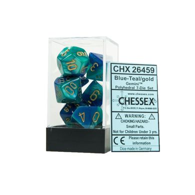 Набір кубиків Chessex Gemini Blue-Teal w/gold зображення 2