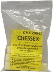 Набор кубиков Chessex Opaque Polyhedral Ivory Bag of 10 Blank 6-sided dice фото 1