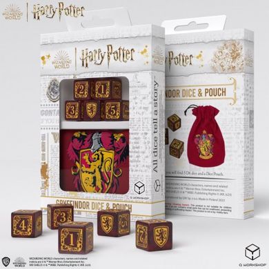 Кубики D6 + Мішочок Q Workshop Harry Potter. Gryffindor Dice & Pouch зображення 1