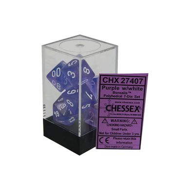 Набір кубиків Chessex Borealis™ Purple w/white зображення 2