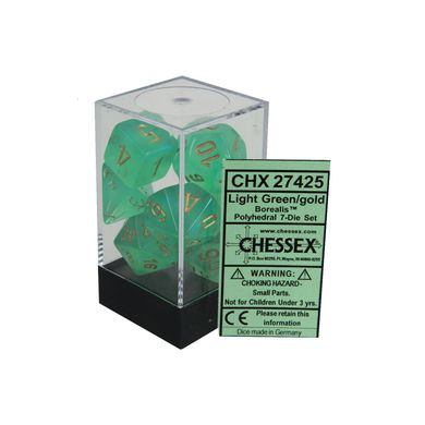 Набір кубиків Chessex Borealis™ Light Green w/gold зображення 2