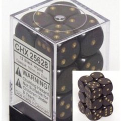 Набір кубиків Chessex Opaque 16mm d6 with pips Dice Blocks™ (12 Dice) Black w/gold зображення 1