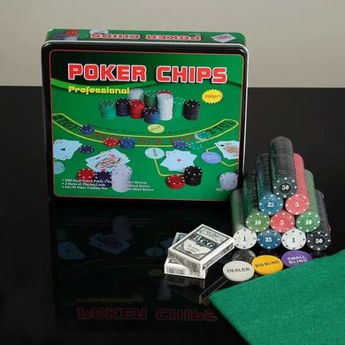 Покерный набор На 500 Фишек С Номиналом + Сукно (Жестяная коробка) фото 3