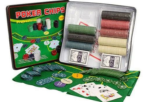 Покерний набір На 500 Фішок З Номіналом + Сукно (Бляшана коробка) зображення 4