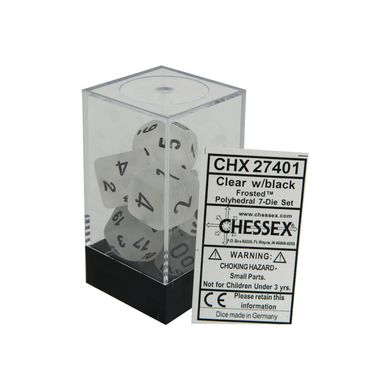Набір кубиків Chessex Frosted™ Clear w/black зображення 2