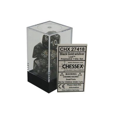 Набір кубиків Chessex Leaf™ Black Gold w/silver зображення 2
