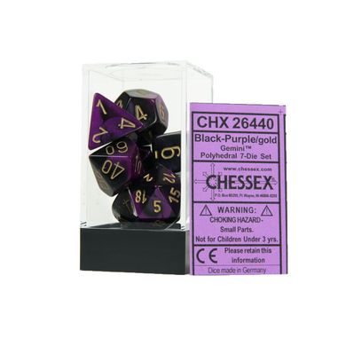 Набір кубиків Chessex Gemini Black-purple/Gold зображення 2