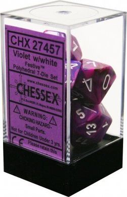 Набір кубиків Chessex Festive™ Violet w/white зображення 2