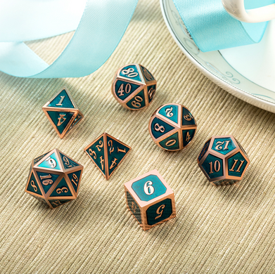 Набір кубиків Metal and Enamel Dice Set Teal and Copper зображення 2