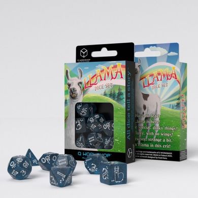 Набор кубиков Q Workshop Shimmering Llama Dice Set (Glittering dark blue & white) фото 1