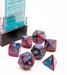 Набір кубиків Chessex Gemini Mini-Polyhedral Purple-Teal/gold 7-Die Set зображення 1