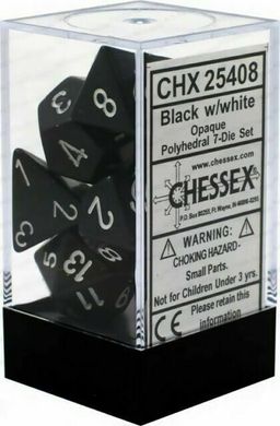 Набір кубиків Chessex Opaque Black w/white зображення 2