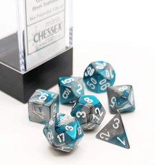 Набір кубиків Chessex Gemini Mini-Polyhedral Steel-Teal/white 7-Die Set зображення 1
