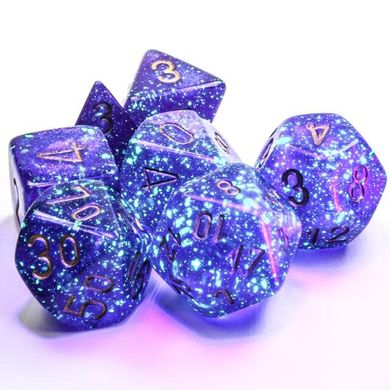 Набір кубиків Chessex Borealis® Polyhedral Royal Purple/gold Luminary 7-Die Set зображення 3
