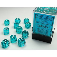 Набір кубиків Chessex Dice Sets Teal/White Translucent 12mm d6 (36) зображення 1