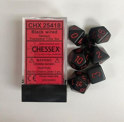 Набір кубиків Chessex Opaque Black w/red зображення 2