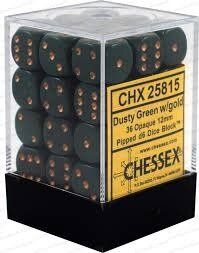 Набір кубиків Chessex Opaque 12mm d6 with pips Dice Blocks™ (36 Dice) Dusty Green w/gold зображення 2