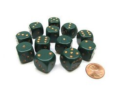Набір кубиків Chessex Opaque 12mm d6 with pips Dice Blocks™ (36 Dice) Dusty Green w/gold зображення 1