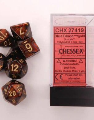 Набір кубиків Chessex Scarab Blue blood/Gold зображення 2