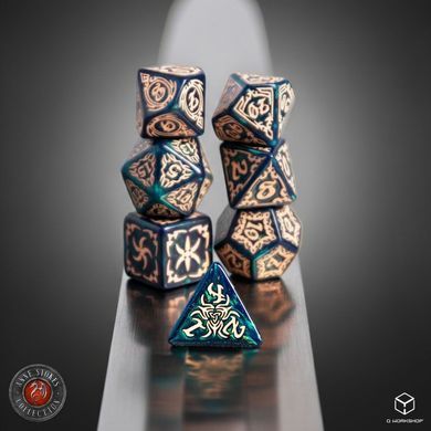 Набір кубиків Tribal Dice Set: Blue-green & Beige зображення 4