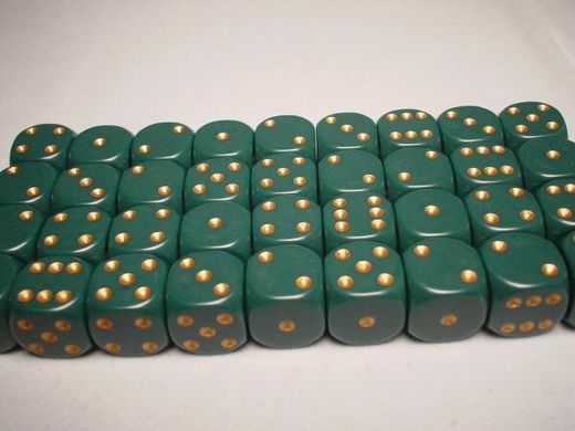 Набір кубиків Chessex Opaque 12mm d6 with pips Dice Blocks™ (36 Dice) Dusty Green w/gold зображення 3